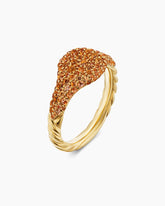 Petite Pavé Pinky Ring in 18K Yellow Gold with Orange Sapphires, 7mm